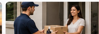 Courier delivering a parcel to a customer